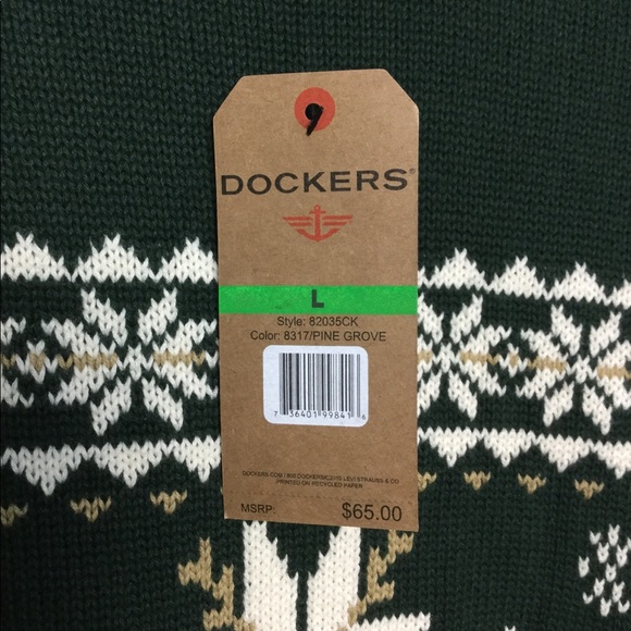 Dockers L Holiday Snow Green Crewneck Sweater NWT - Picture 3 of 8